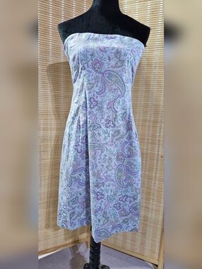 Ralph Lauren paisley print pencil dress Size 10 Strapless Blue & Purple